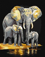 Картина по номерам Семейство слонов с красками металлик extra ©art_selena_ua (KH6530) Идейка фото интернет-магазина Raskraski.com.ua