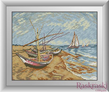 Картина алмазна вишивка Рибальські човни на березі сент-марі (квадратні камені, повна зашивання) Dream Art (DA-30515) фото інтернет-магазину Raskraski.com.ua