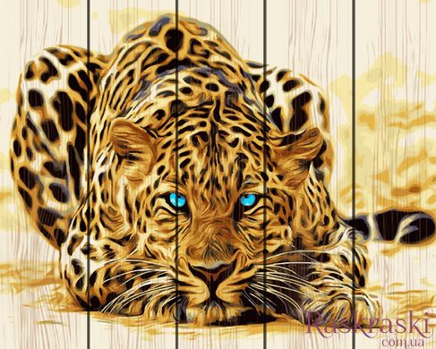 Картина за номерами на дереві Блакитноокий леопард (RA-GXT4175) Rainbow Art фото інтернет-магазину Raskraski.com.ua