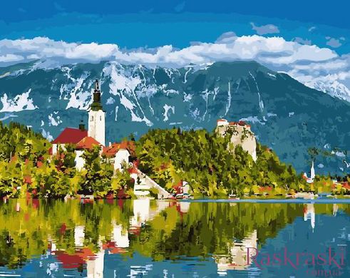 Картина за номерами Городок на озері. словенія (BRM21801) фото інтернет-магазину Raskraski.com.ua