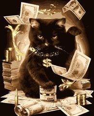 Картина за номерами Кіт з грошима (з золотою фарбою) (PNX5585) Artissimo (Без коробки) фото інтернет-магазину Raskraski.com.ua