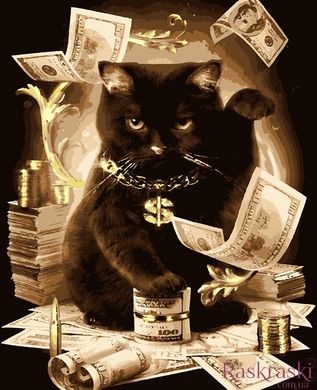 Картина за номерами Кіт з грошима (з золотою фарбою) (PNX5585) Artissimo (Без коробки) фото інтернет-магазину Raskraski.com.ua