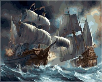 Картина по номерам Сражение кораблей во время шторма (VP257) Babylon фото интернет-магазина Raskraski.com.ua