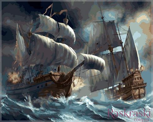 Картина по номерам Сражение кораблей во время шторма (VP257) Babylon фото интернет-магазина Raskraski.com.ua