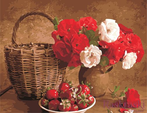Картина по номерам Клубника и цветы (AS0964) ArtStory фото интернет-магазина Raskraski.com.ua