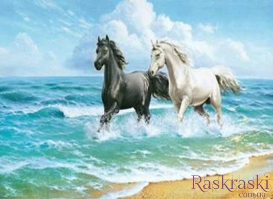 Картина алмазная вышивка Лошади у моря (GA71273) Диамантовые ручки (GU_188874, На подрамнике) фото интернет-магазина Raskraski.com.ua