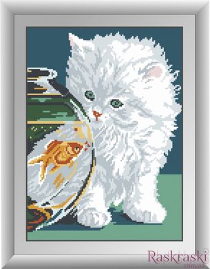 Алмазная вышивка Белый котенок Dream Art (DA-30343, Без подрамника) фото интернет-магазина Raskraski.com.ua