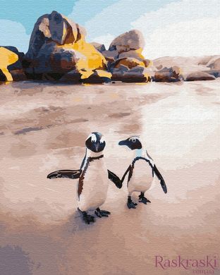 Картины по номерам Пингвины на пляже (PGX29702) Brushme Premium фото интернет-магазина Raskraski.com.ua
