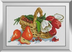 Картина з страз Кошик з квітами і фруктами Dream Art (DA-31216) фото інтернет-магазину Raskraski.com.ua