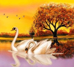 Картина из мозаики Лебеди на пруду ТМ Алмазная мозаика (DMF-259, На подрамнике) фото интернет-магазина Raskraski.com.ua