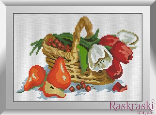 Картина из страз Корзина с цветами и фруктами Dream Art (DA-31216, Без подрамника) фото интернет-магазина Raskraski.com.ua