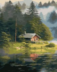 Картина за номерами Будиночок біля озера (ANG651) (Без коробки)