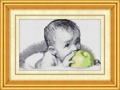 Алмазная живопись Вкуснятина(малыш с яблоком) (полная зашивка, квадратные камни) Dream Art (DA-30077, Без подрамника) фото интернет-магазина Raskraski.com.ua