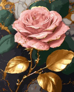 Картина по номерам Розовая роза (золотые краски) (BJX1155) фото интернет-магазина Raskraski.com.ua