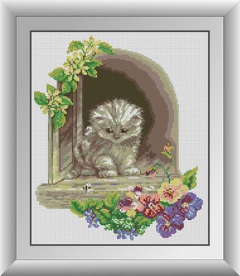 Картина мозаїка Кошеня в вікні Dream Art (DA-30967) 35 x 42 см фото інтернет-магазину Raskraski.com.ua