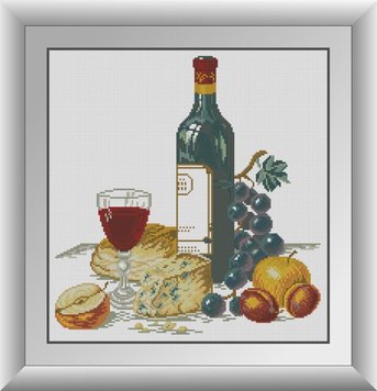 Картина из страз Сыр и вино Dream Art (DA-31017, Без подрамника) фото интернет-магазина Raskraski.com.ua