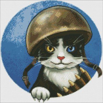 Картина стразами Войовничий котик &copy;art.irina.pass Ідейка (AMO7591) 40 х 40 см фото інтернет-магазину Raskraski.com.ua
