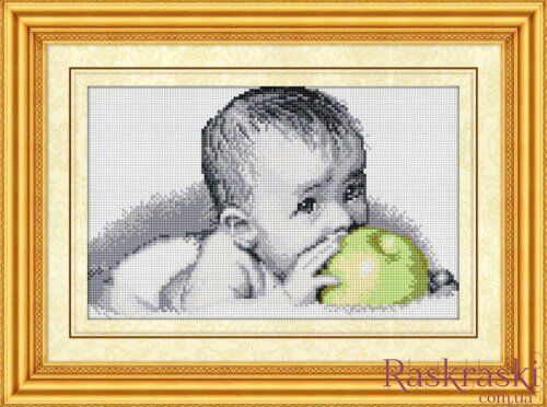 Алмазная живопись Вкуснятина(малыш с яблоком) (полная зашивка, квадратные камни) Dream Art (DA-30077, Без подрамника) фото интернет-магазина Raskraski.com.ua
