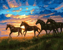 Картина по номерам Табун лошадей на рассвете (BK-GX43895) (Без коробки)