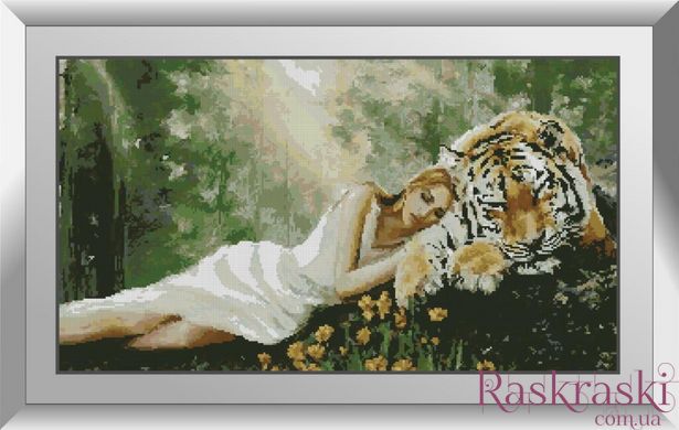 Алмазна мозаїка Дівчина з тигром Dream Art (DA-31168) фото інтернет-магазину Raskraski.com.ua