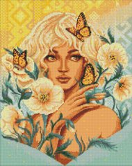 Алмазна картина Дівчина з метеликами з голограмними стразами (АВ) ©pollypop92 Ідейка (AMO7597) фото інтернет-магазину Raskraski.com.ua