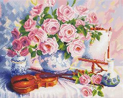 Алмазная мозаика Розы и скрипка ColorArt (CLR-PSP050, На подрамнике) фото интернет-магазина Raskraski.com.ua