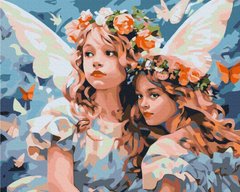 Раскраска по номерам Ангелы в цветочных венках (BSM-B53755) фото интернет-магазина Raskraski.com.ua