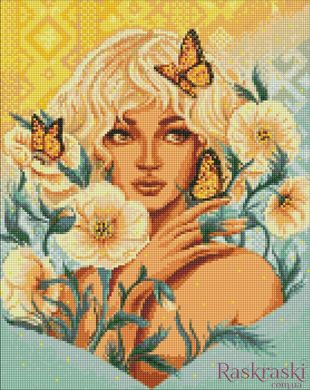 Алмазная картина Девушка с бабочками с голограммными стразами (АВ) ©pollypop92 Идейка (AMO7597, На подрамнике) фото интернет-магазина Raskraski.com.ua