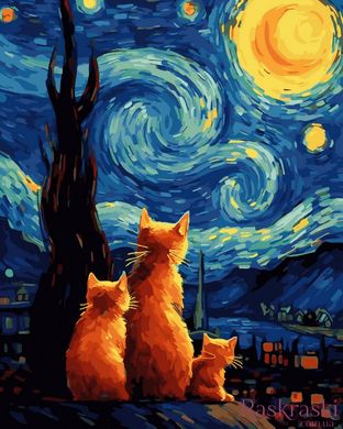 Розмальовки за номерами Коти зоряної ночі (NIK-N595) фото інтернет-магазину Raskraski.com.ua