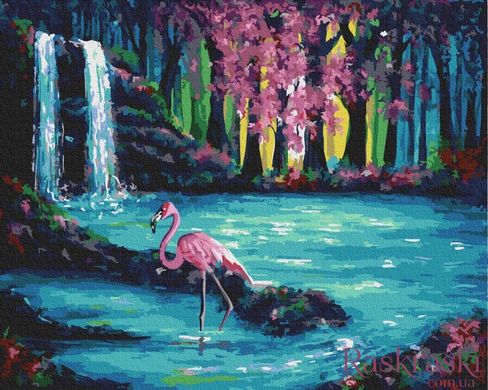 Картина по номерам Фламинго у водопада (BRM30193) фото интернет-магазина Raskraski.com.ua