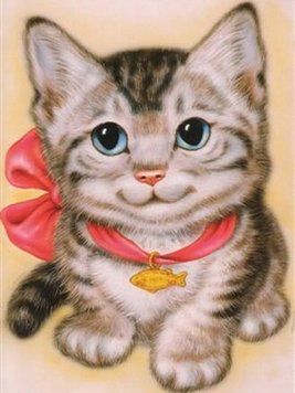 Алмазная вышивка Котенок с бантом ТМ Алмазная мозаика (DM-034, Без подрамника) 30 х 40 см фото интернет-магазина Raskraski.com.ua