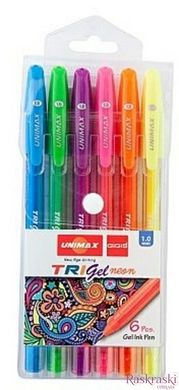 Набір гелевих ручок "Unimax" /UX-143/ Trigel Neon, 6 кол., неонові фото інтернет-магазину Raskraski.com.ua
