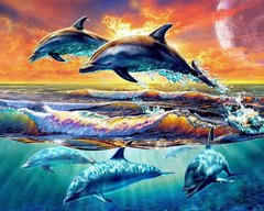 Картина алмазна вишивка Ігри дельфінів ТМ Алмазная мозаика (DM-208) фото інтернет-магазину Raskraski.com.ua