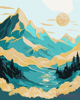 Картина за номерами Схід сонця в горах з фарбами металік extra ©art_selena_ua (KHO5105) Ідейка (Без коробки)