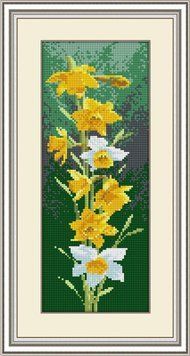 Картина мозаика Нарциссы (панель) (полная зашивка, квадратные камни) Dream Art (DA-30030, Без подрамника) 15 х 42 см фото интернет-магазина Raskraski.com.ua