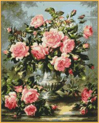 Картина из мозаики Розовые розы в серебряной вазе Babylon (ST1117, На подрамнике) фото интернет-магазина Raskraski.com.ua
