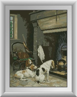Картина из страз Собаки у камина Dream Art (DA-31023, Без подрамника) 46 x 62 см фото интернет-магазина Raskraski.com.ua