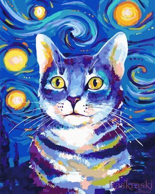 Картина за номерами Кіт в стилі Ван Гога (BK-GX28568) (Без коробки)