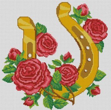 Картина стразами Підкова з трояндами (38 х 38 см) Dream Art (DA-31528) 38 х 38 см фото інтернет-магазину Raskraski.com.ua