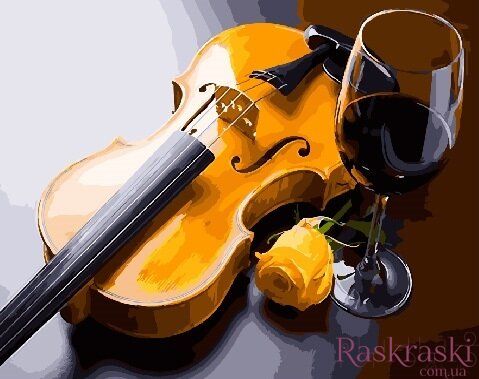 Раскраска для взрослых Бокал и скрипка (BRM27891) фото интернет-магазина Raskraski.com.ua