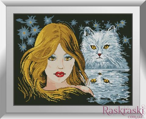 Алмазная живопись Портрет с кошкой Dream Art (DA-31306, Без подрамника) фото интернет-магазина Raskraski.com.ua