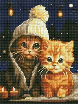 Картина из страз Котята зимой Никитошка (EJ1614, На подрамнике) 30 х 40 см фото интернет-магазина Raskraski.com.ua