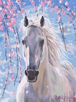 Картина по номерам Лошадь в цветах сакуры (BK-GX8528) (Без коробки)
