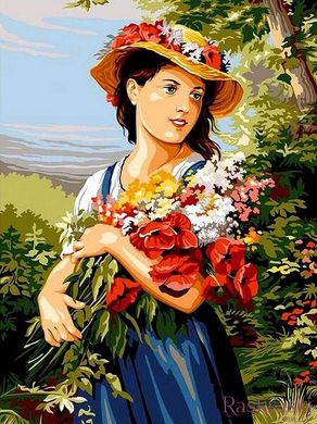 Картина по цифрам Дівчина з квітами (VK255) Babylon фото інтернет-магазину Raskraski.com.ua