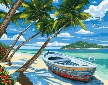 Картина алмазами Пляж з пальмами ТМ Алмазна мозаїка (DM-212) 40 х 50 см фото інтернет-магазину Raskraski.com.ua