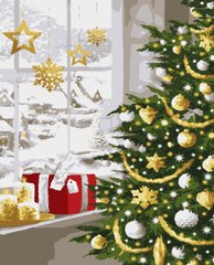 Картина по номерам Рождественская елка (с золотыми красками) (ART-B-4872) Artissimo фото интернет-магазина Raskraski.com.ua