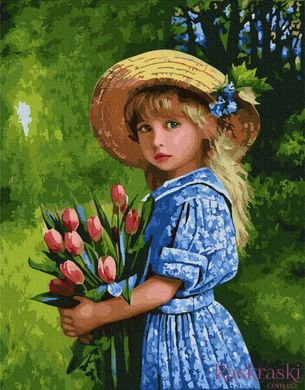 Картина за номерами Дівчинка з тюльпанами (BK-GX27292) (Без коробки)