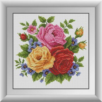 Картина стразами Розы с незабудками Dream Art (DA-30702, Без подрамника) 26 х 26 см фото интернет-магазина Raskraski.com.ua