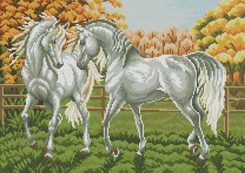 Схема вышивки «пара белых лошадей» (№) - Вышивка крестом
