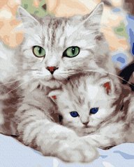 Картина по номерам Зеленоглазая кошка с котенком (BK-GX36536) (Без коробки)